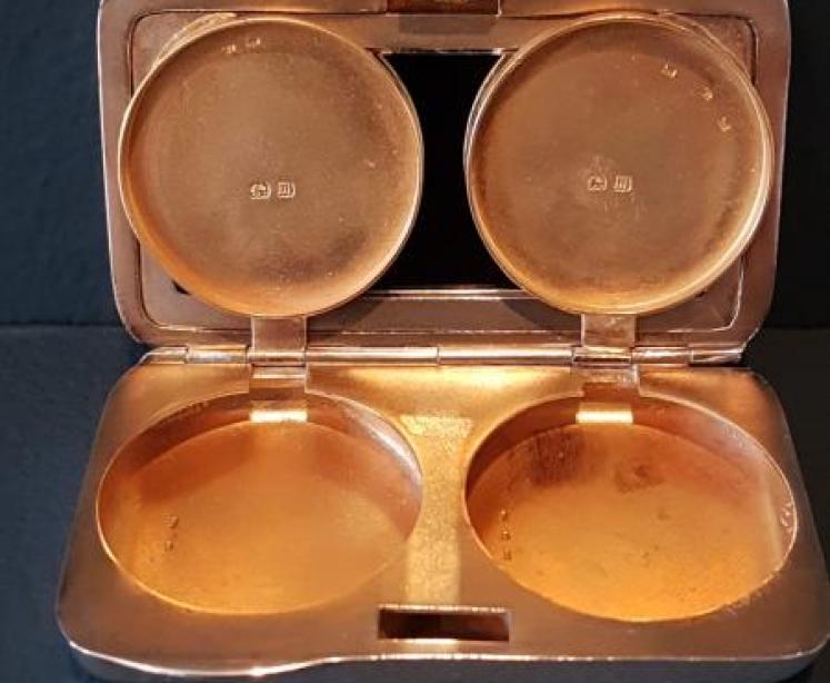 Unusual Two Compartment Silver Pill Box - Image 2