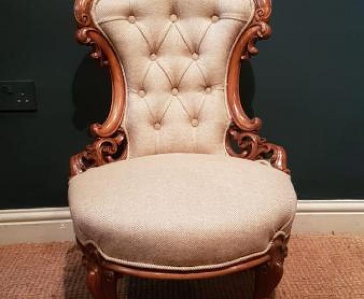 Matching Pair of Victorian Walnut Occasional Chairs - Image 2