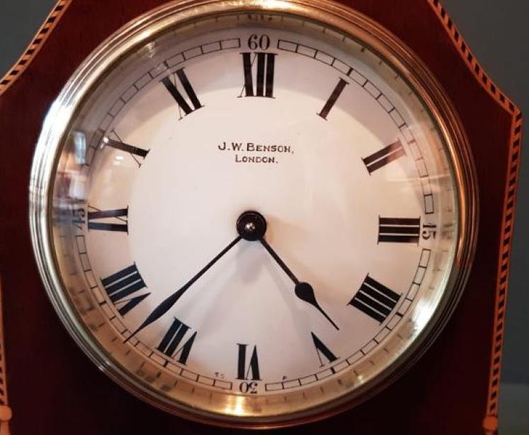 Edwardian Inlaid Mahogany Mantel Clock by Benson - Image 3