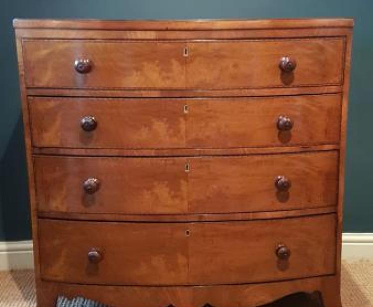 Regency Inlaid Figured Walnut Bow Front Chest - Image 1