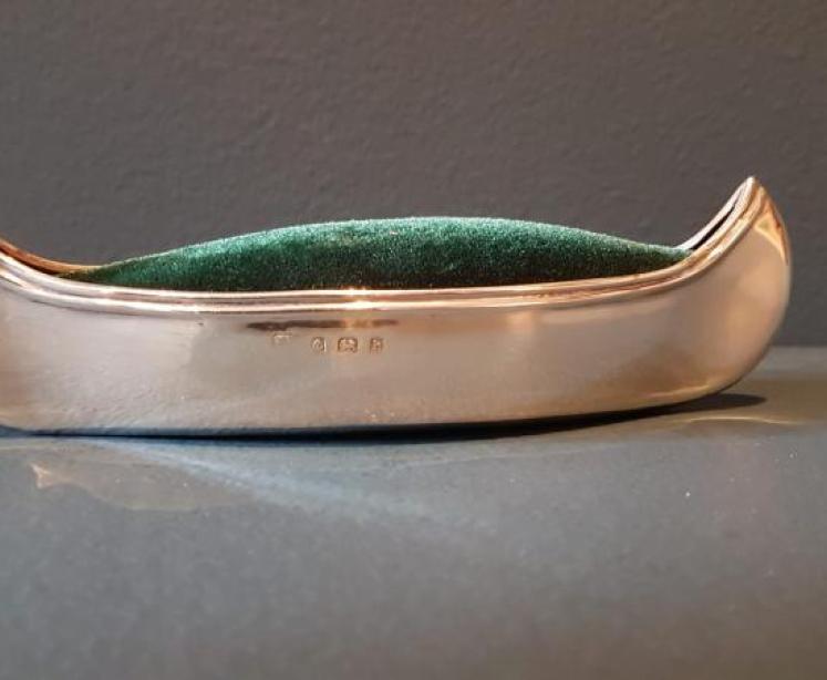 Edwardian Silver Canoe Pin Cushion - Image 1