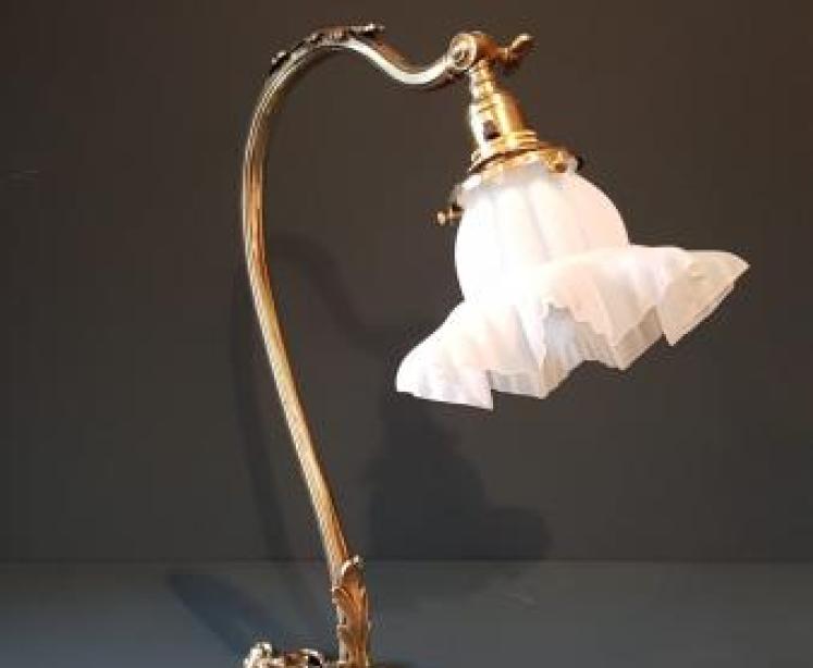Late Victorian Cast Brass Adjustable Table Lamp and Shade - Image 1