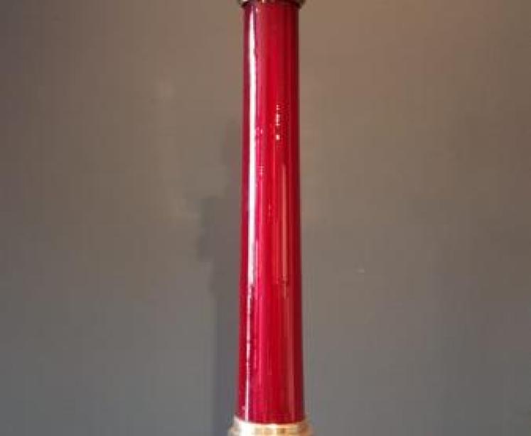 Edwardian Cast Brass & Red Glass Column Lamp  - Image 7