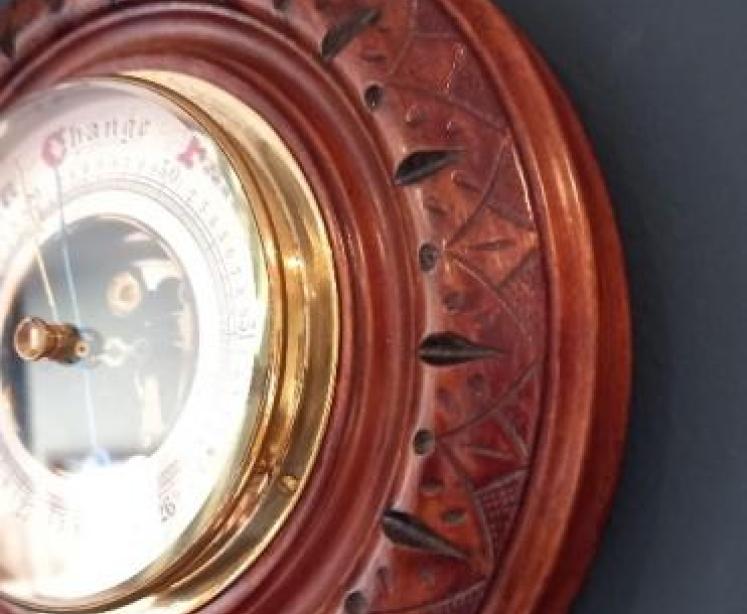 Victorian Walnut Visible Works Aneroid Barometer - Image 3