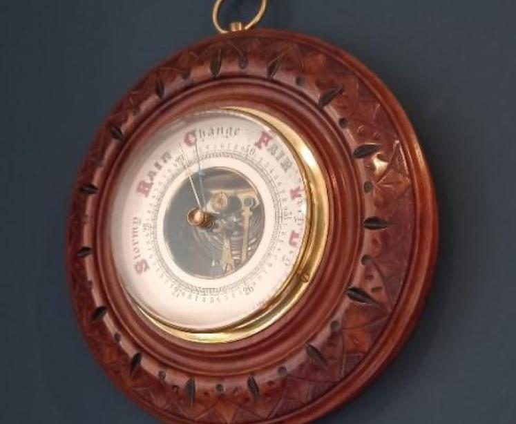 Victorian Walnut Visible Works Aneroid Barometer - Image 7