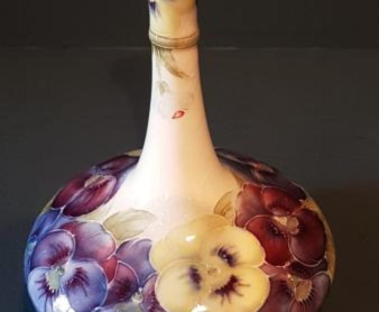 Rare Moorcroft Pansy on White Vase  - Image 2