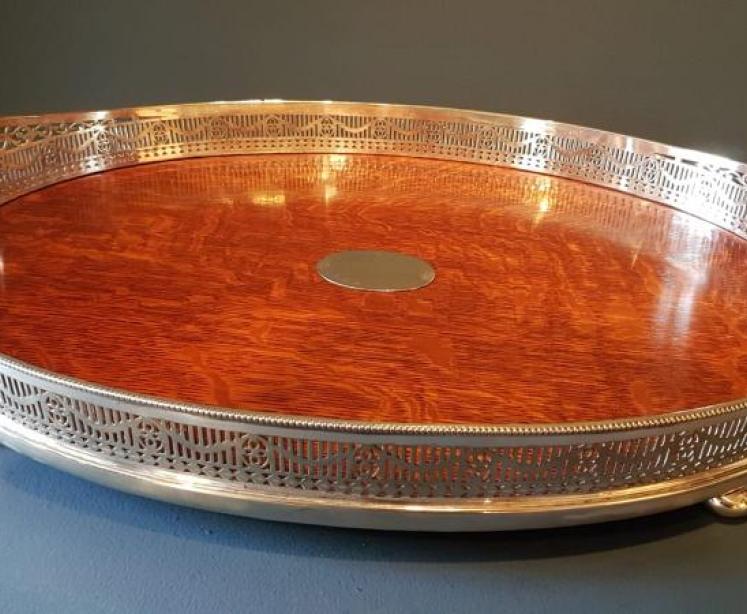 Victorian Oak and Silver Plated Tray - Image 4