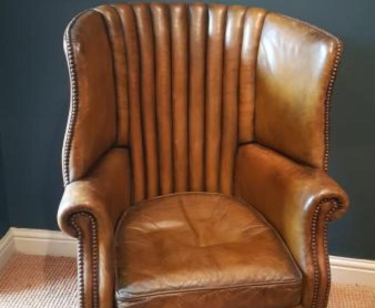 1920's Barrel Back Leather Chair - Image 1