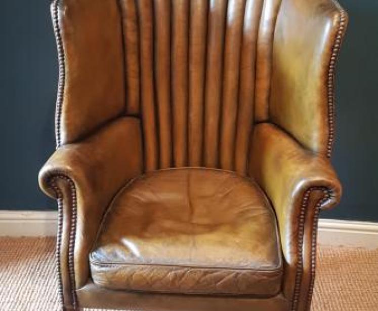 1920's Barrel Back Leather Chair - Image 4