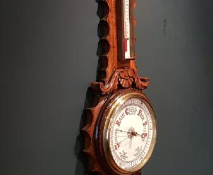 Victorian Carved Oak Banjo Barometer - Image 2