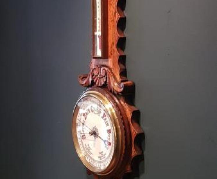 Victorian Carved Oak Banjo Barometer - Image 7