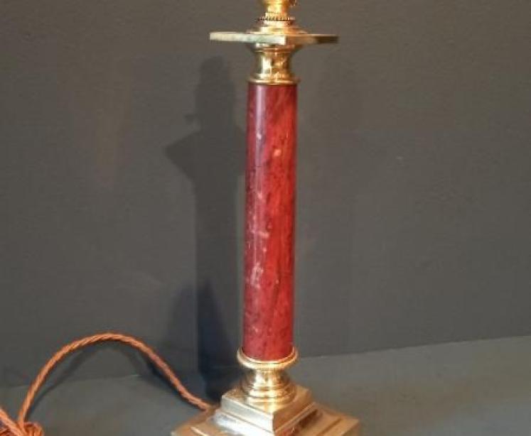 Edwardian Brass & Marble Column Table Lamp - Image 1