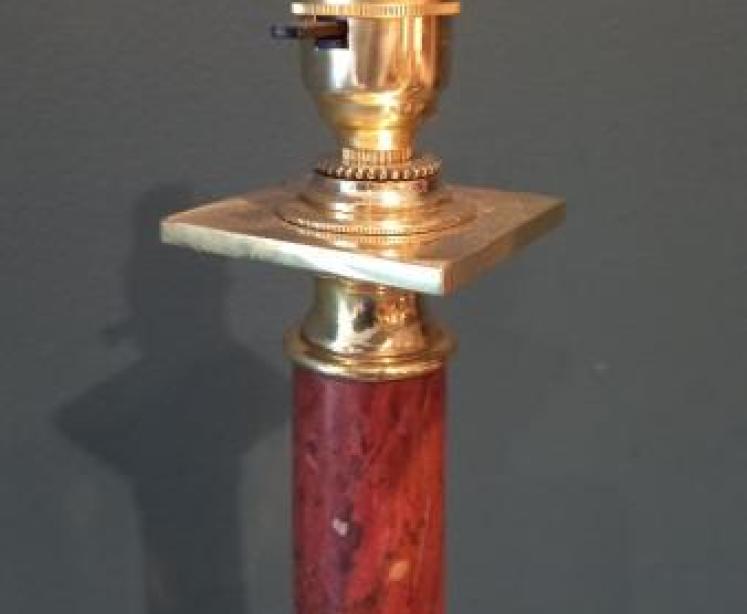 Edwardian Brass & Marble Column Table Lamp - Image 4