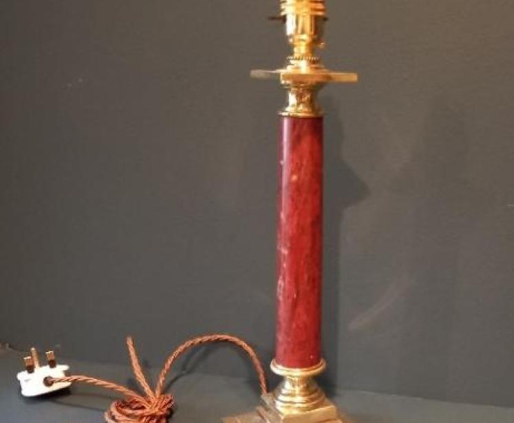 Edwardian Brass & Marble Column Table Lamp - Image 6