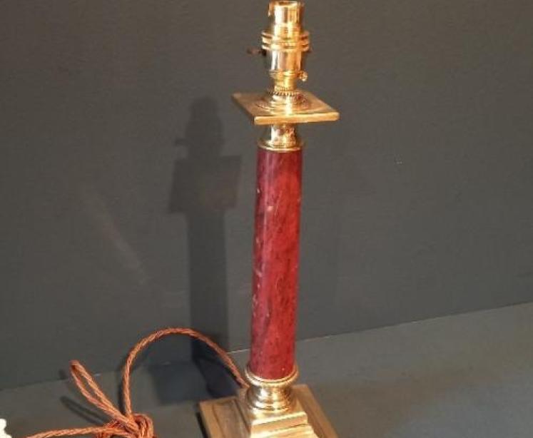 Edwardian Brass & Marble Column Table Lamp - Image 7