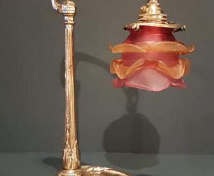 Superb Edwardian Brass Table Lamp and Shade - Image 1