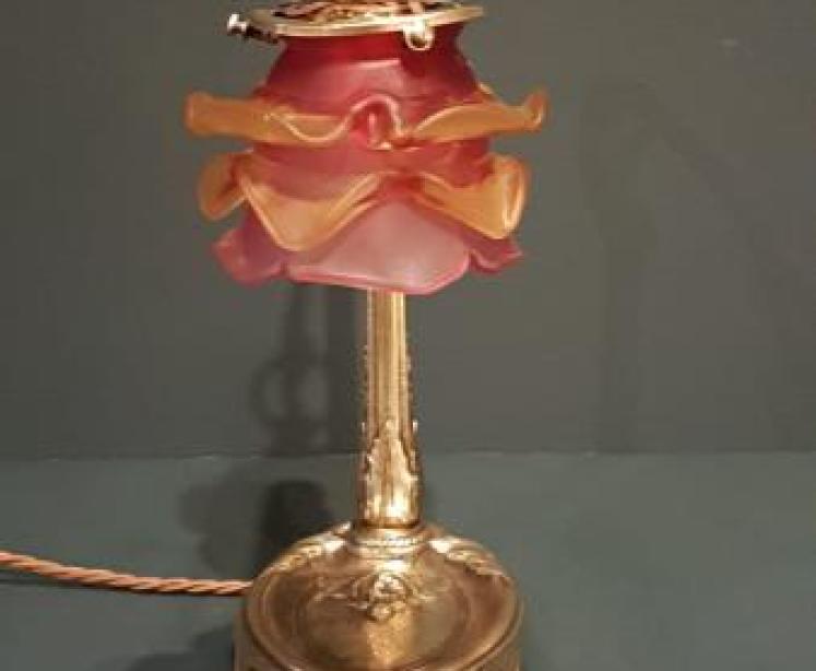 Superb Edwardian Brass Table Lamp and Shade - Image 4