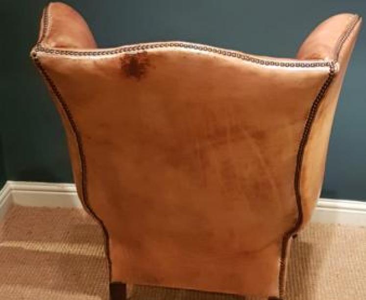 Edwardian Tan Leather Wing Back Arm Chair - Image 3
