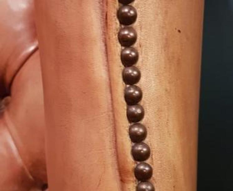 Edwardian Tan Leather Wing Back Arm Chair - Image 4