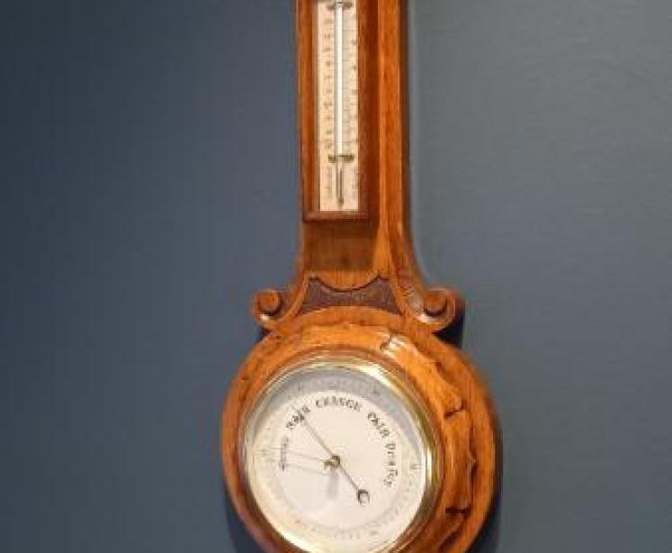 Small Victorian Polished Oak Banjo Barometer - Image 7
