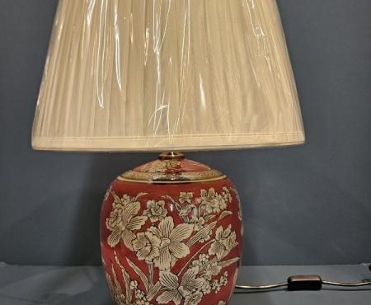 Terracotta Porcelain Jar Lamp with Daffodil Decoration and Shade  - Image 1