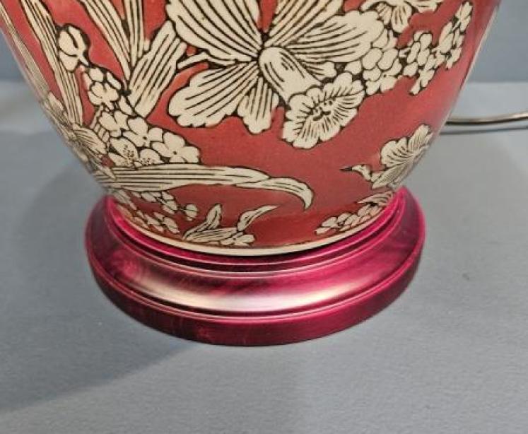 Terracotta Porcelain Jar Lamp with Daffodil Decoration and Shade  - Image 3