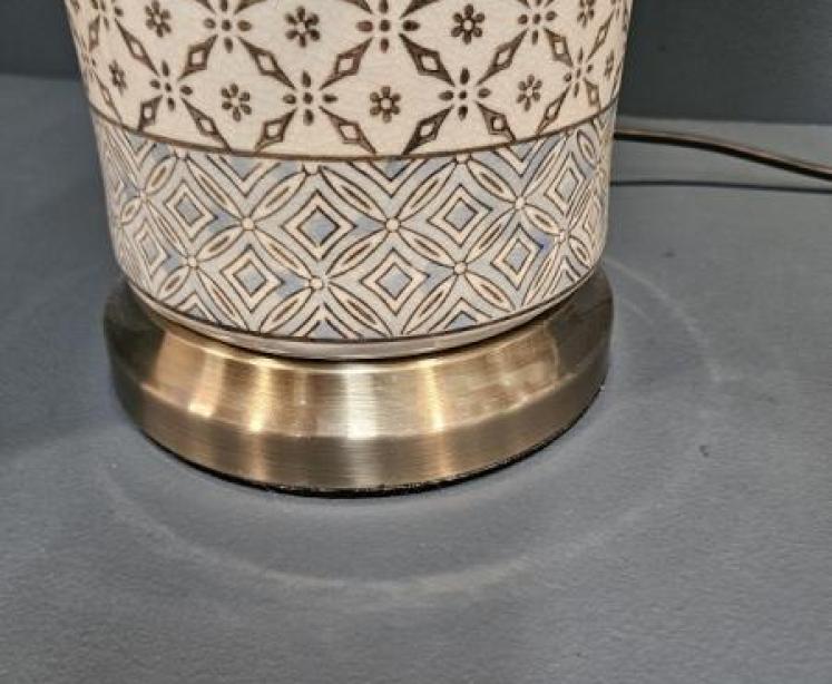 Cylinder Porcelain Lamp with Blue Trellis Design and Shade - Image 2