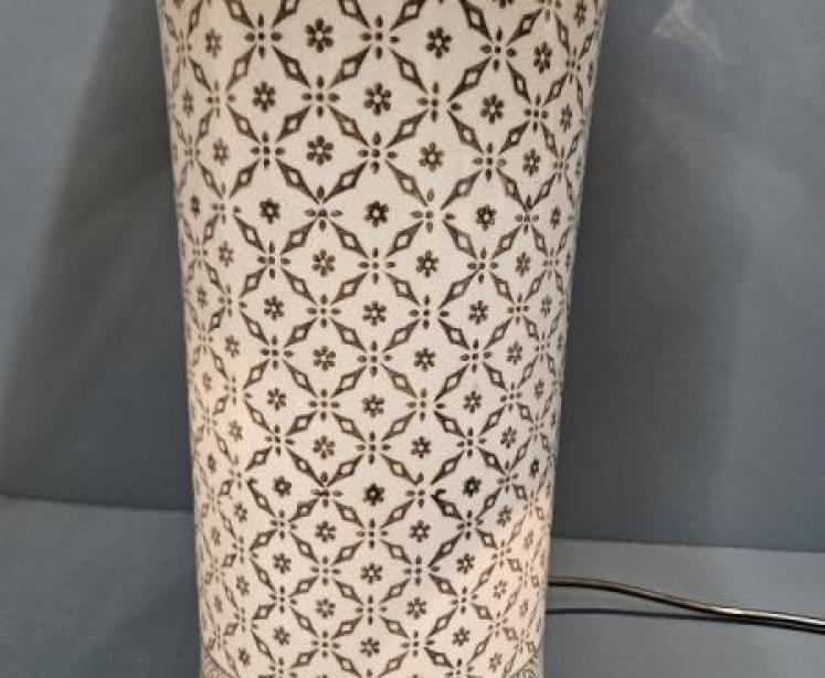 Cylinder Porcelain Lamp with Blue Trellis Design and Shade - Image 3