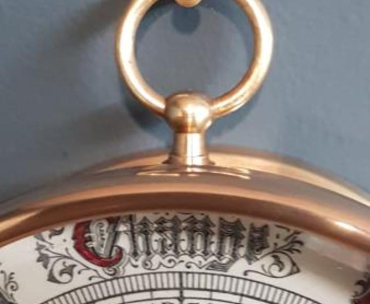Victorian Brass Cased Marine Barometer with Crescent Thermometer - Image 6
