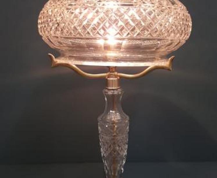 Edwardian Cut Crystal Table Lamp and Shade - Image 1