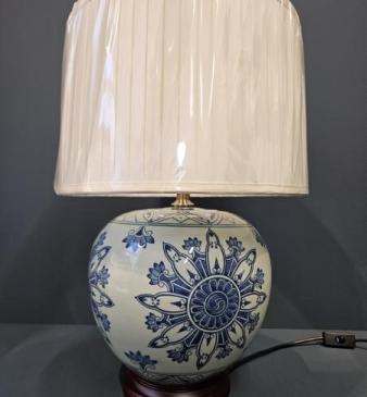 Porcelain Lamp with Oriental Design and Silk Effect Shade
