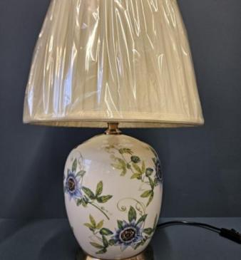 Porcelain Lamp with Passion Flower Design and Silk Effect Shade