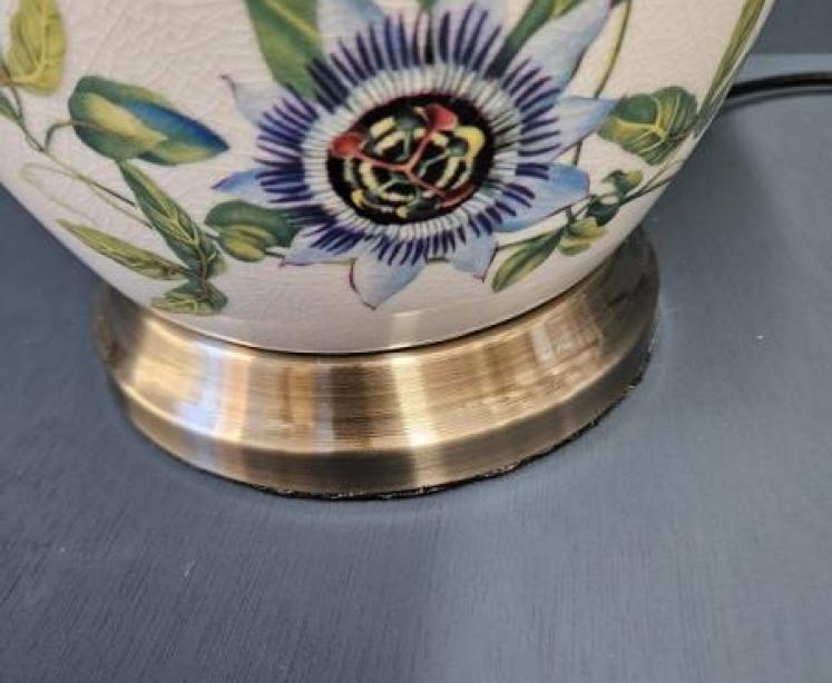 Porcelain Lamp with Passion Flower Design and Silk Effect Shade - Image 3