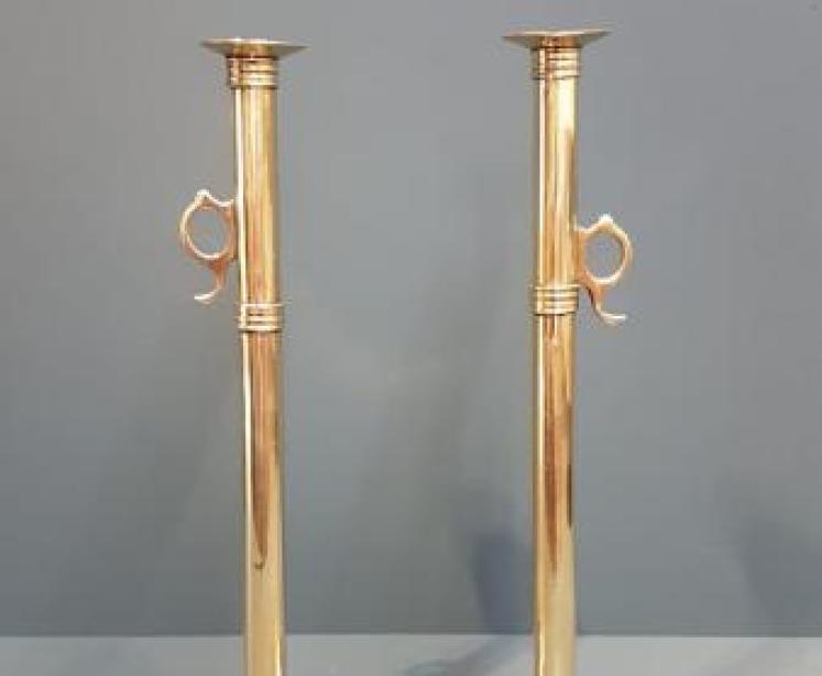 Pair of Tall George III Brass Candlesticks - Image 1