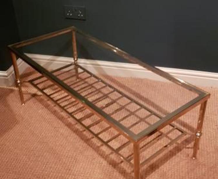Stylish 1950's Brass and Glass Coffee Table - Image 1