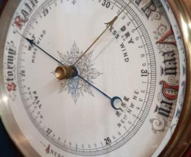 Mid Victorian 10" Porcelain Dial Aneroid Barometer - Image 2