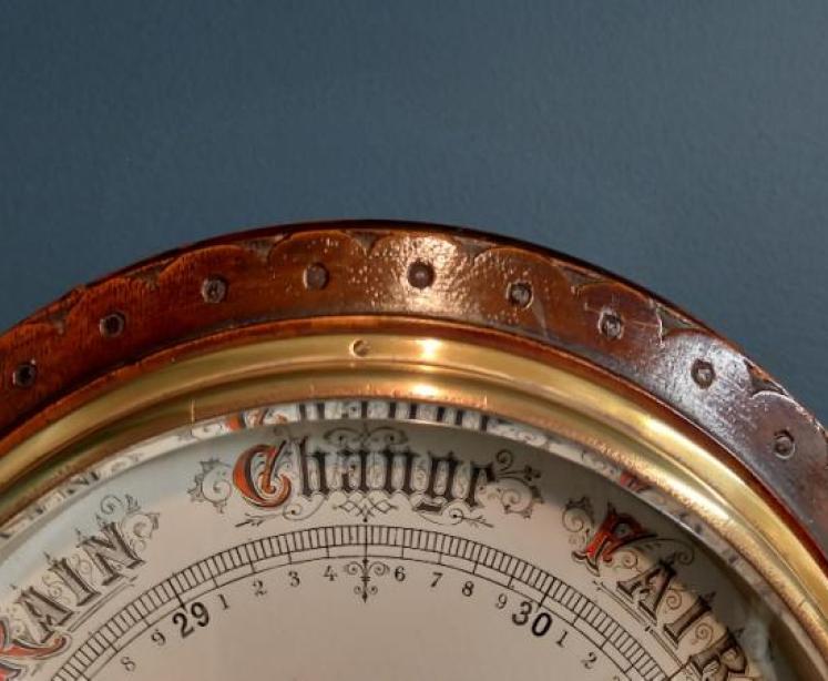 Mid Victorian 10" Porcelain Dial Aneroid Barometer - Image 3