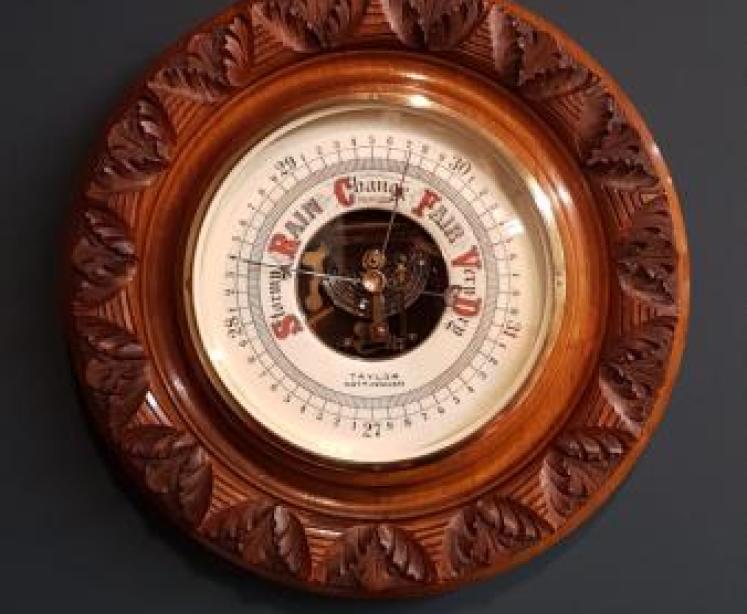 Victorian Walnut Skeletonised 10" Aneroid Barometer - Image 1