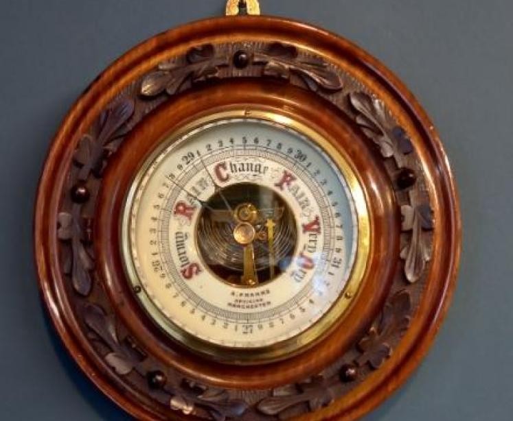 Victorian Walnut Acorn & Oak Leaf Manchester Barometer - Image 1