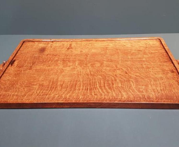 Superb 1940's Mouseman Oak Tray - Image 4