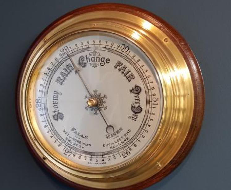 Edwardian Period Brass Bulkhead Ship's Barometer - Image 1