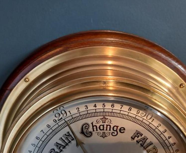 Edwardian Period Brass Bulkhead Ship's Barometer - Image 3