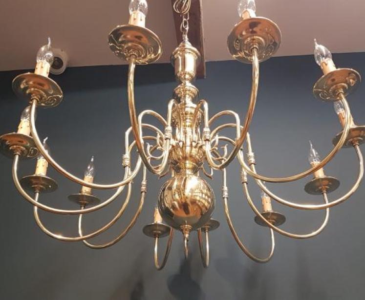 Edwardian 12 Arm Brass Chandelier - Image 5