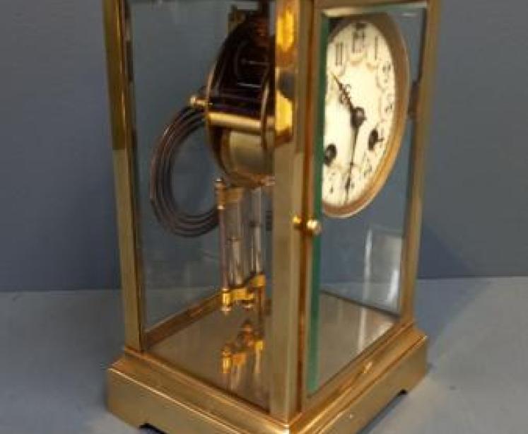 Small Victorian Brass 'Four Glass' Mantel Clock - Image 6