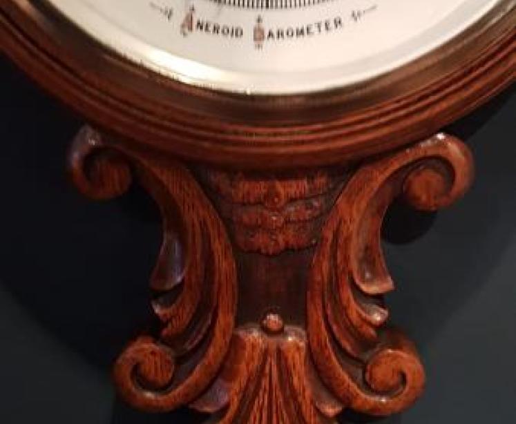 Superb Victorian Carved Oak Banjo Barometer with Skeletonised Movement - Image 6