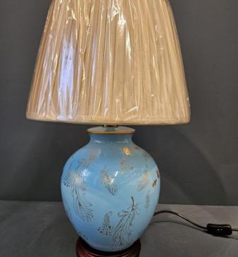 Porcelain Turquoise Feather Design Lamp and Shade OUT OF STOCK