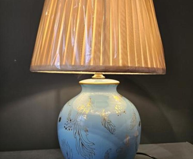 Porcelain Turquoise Feather Design Lamp and Shade OUT OF STOCK - Image 6