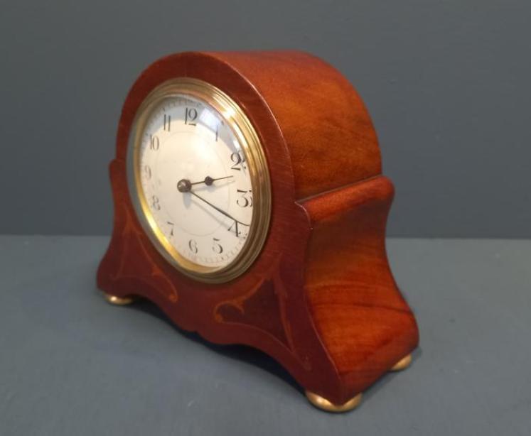 Small Edwardian Fruitwood Inlaid Mantel Clock - Image 2