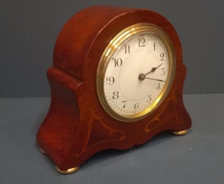Small Edwardian Fruitwood Inlaid Mantel Clock - Image 7
