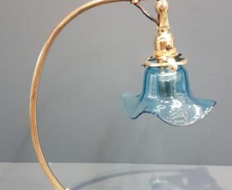 Matching Pair of Art Nouveau Brass Table Lamps and Shades - Image 2